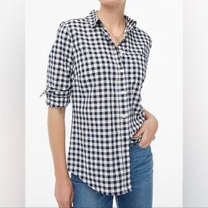 J. Crew women’s button down Gingham blouse. Navy and white, size M - lightweight